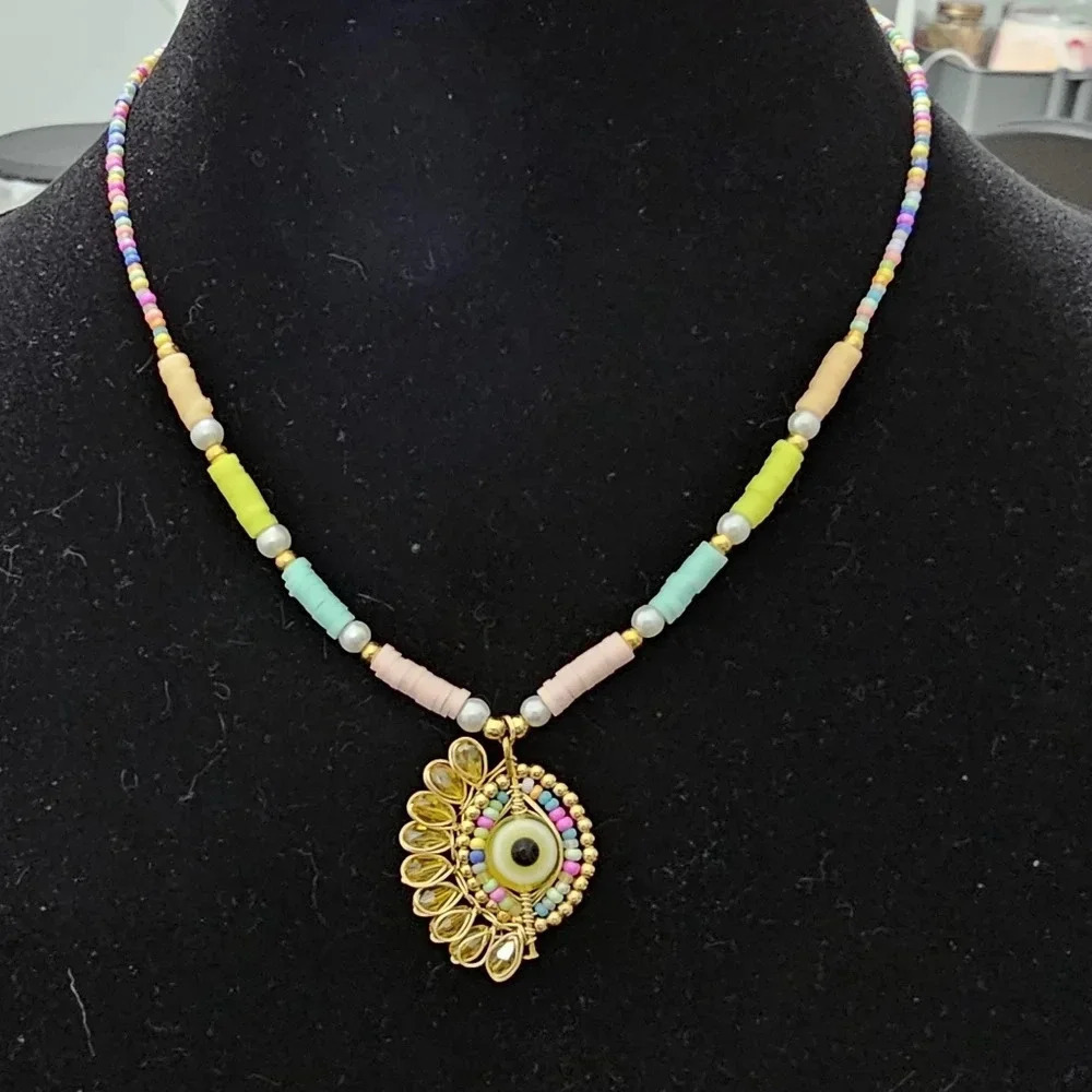 Handmade  colorful evil eye necklace